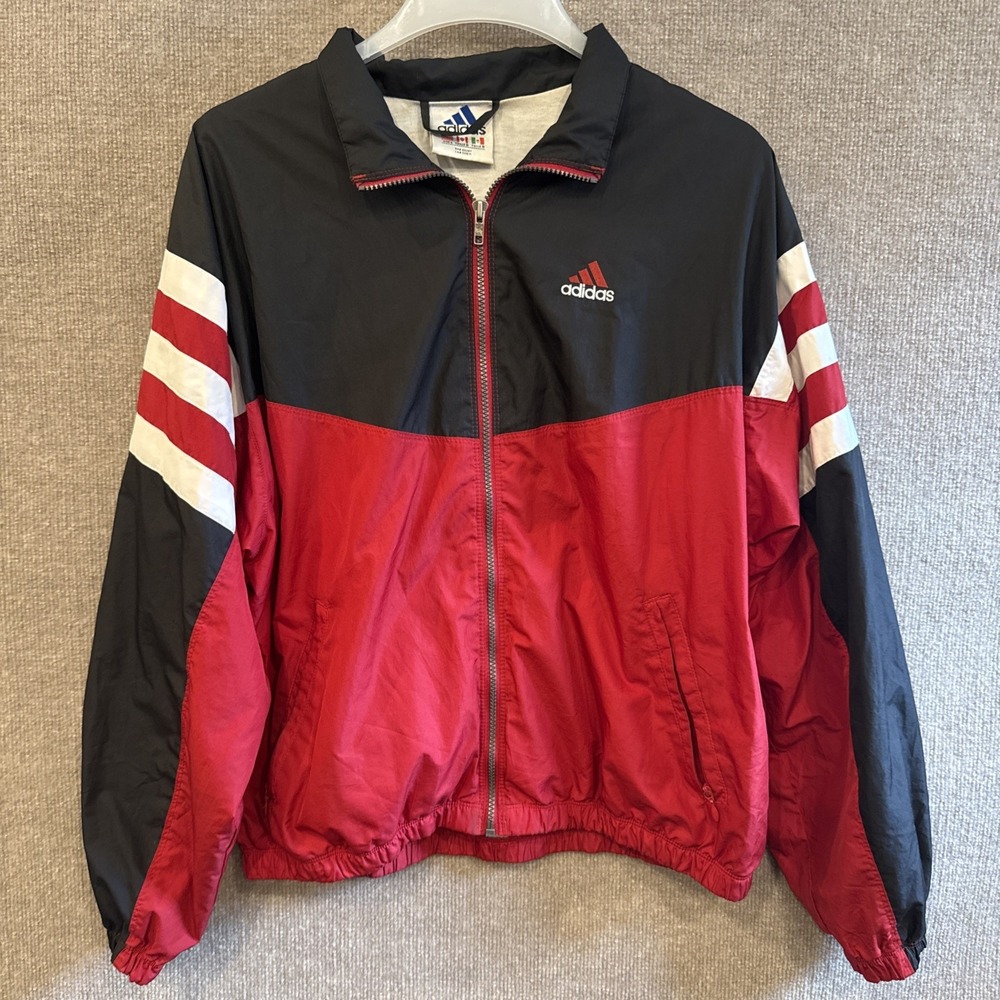 Vintage 80/90s Adidas Track Jacket Mens Large Red White Black Full Zip 3 Stripe